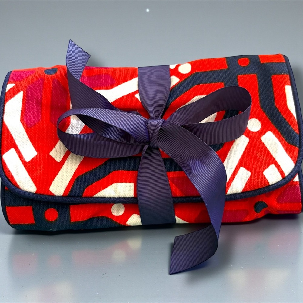 Buckhead Betties‎ Roll Up Cosmetic Makeup Bag Organizer Red Blue Print Travel